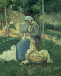Bäuerin beim Karden von Wolle, 1875
